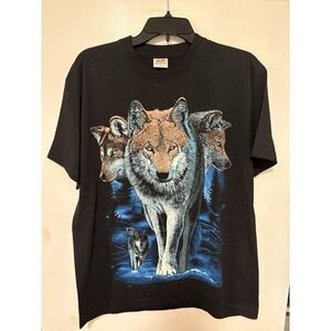 Vintage Y2K Nature Wolf T-shirt Size L